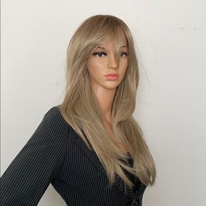 beige blonde wig ash long wig layered with curtain bangs wig 23 inch long NWT